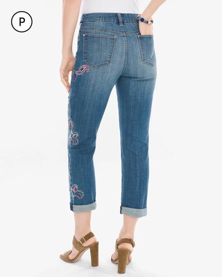 Platinum Petite Paisley Embroidered Girlfriend Crops