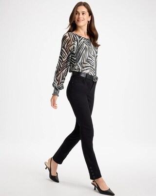 Girlfriend Slim Faux Leather Hem Ankle Jeans