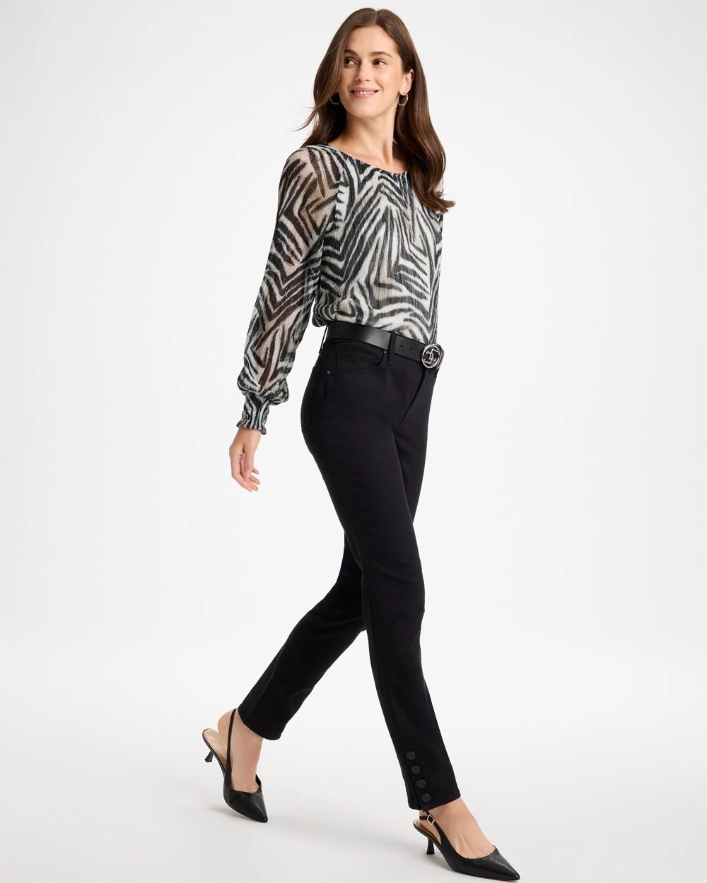 Girlfriend Slim Faux Leather Hem Ankle Jeans