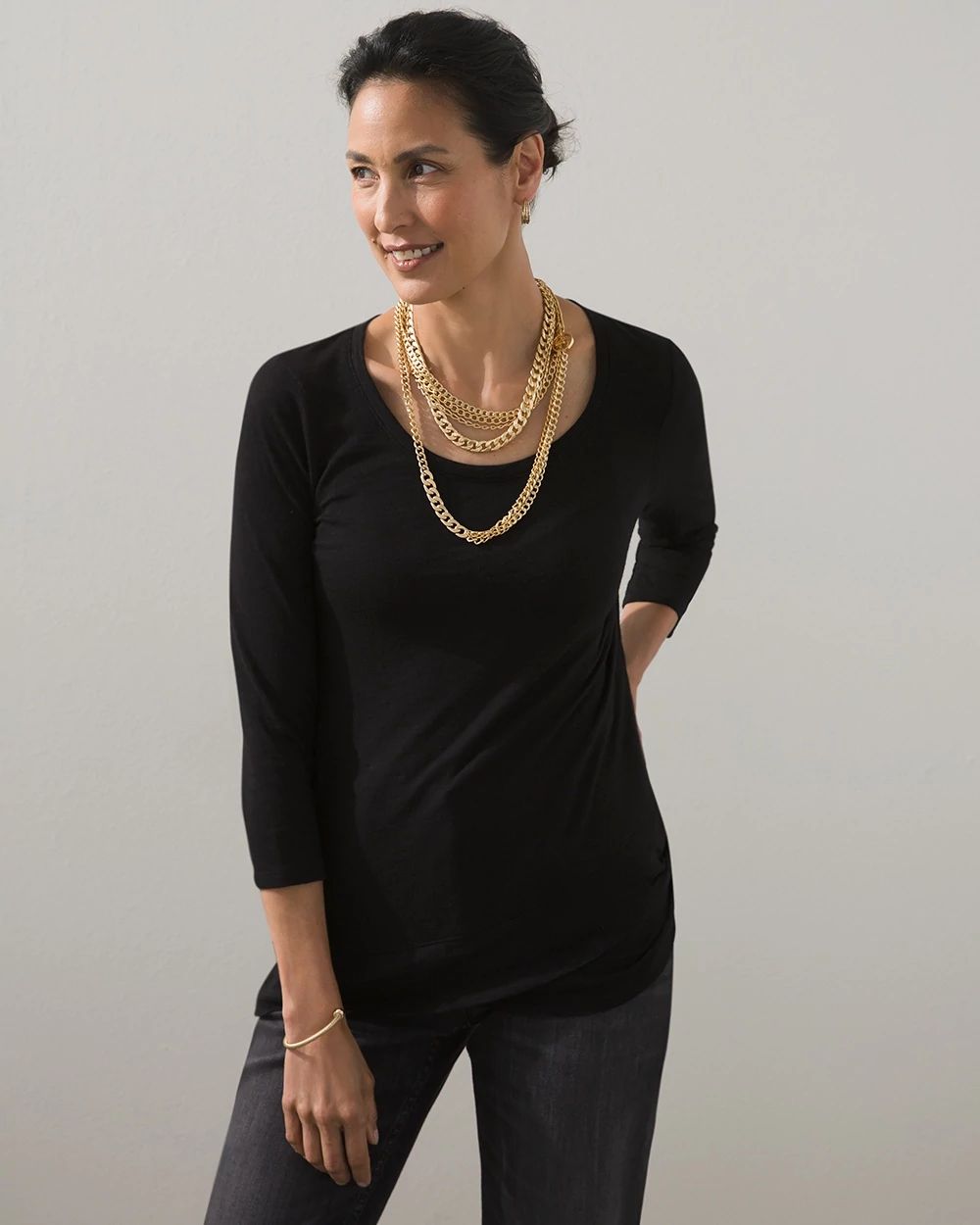 3/4 Sleeve Crossover Slub Tee