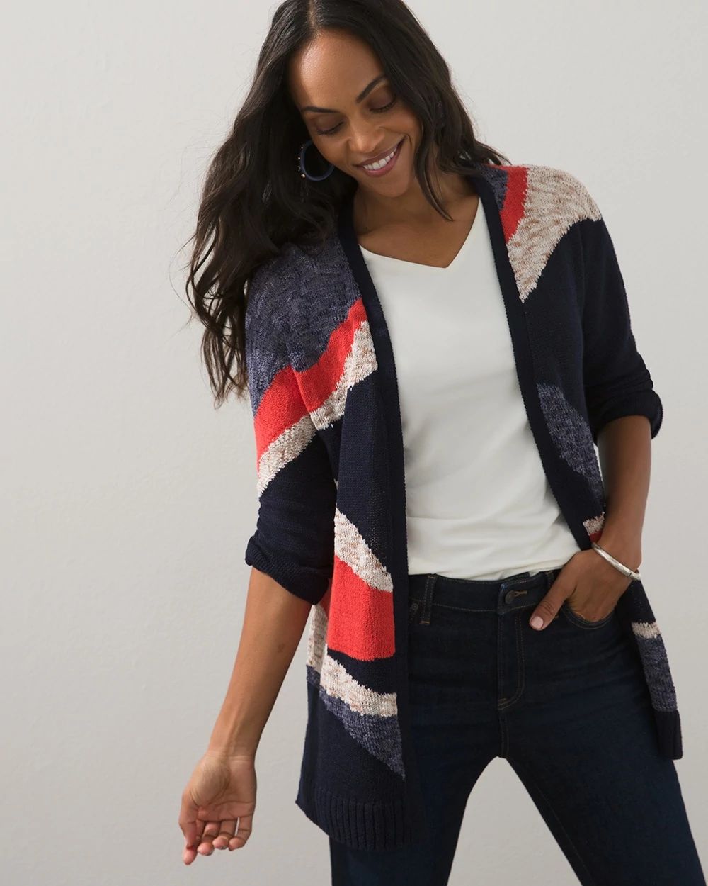 Jacquard Abstract Print Cardigan