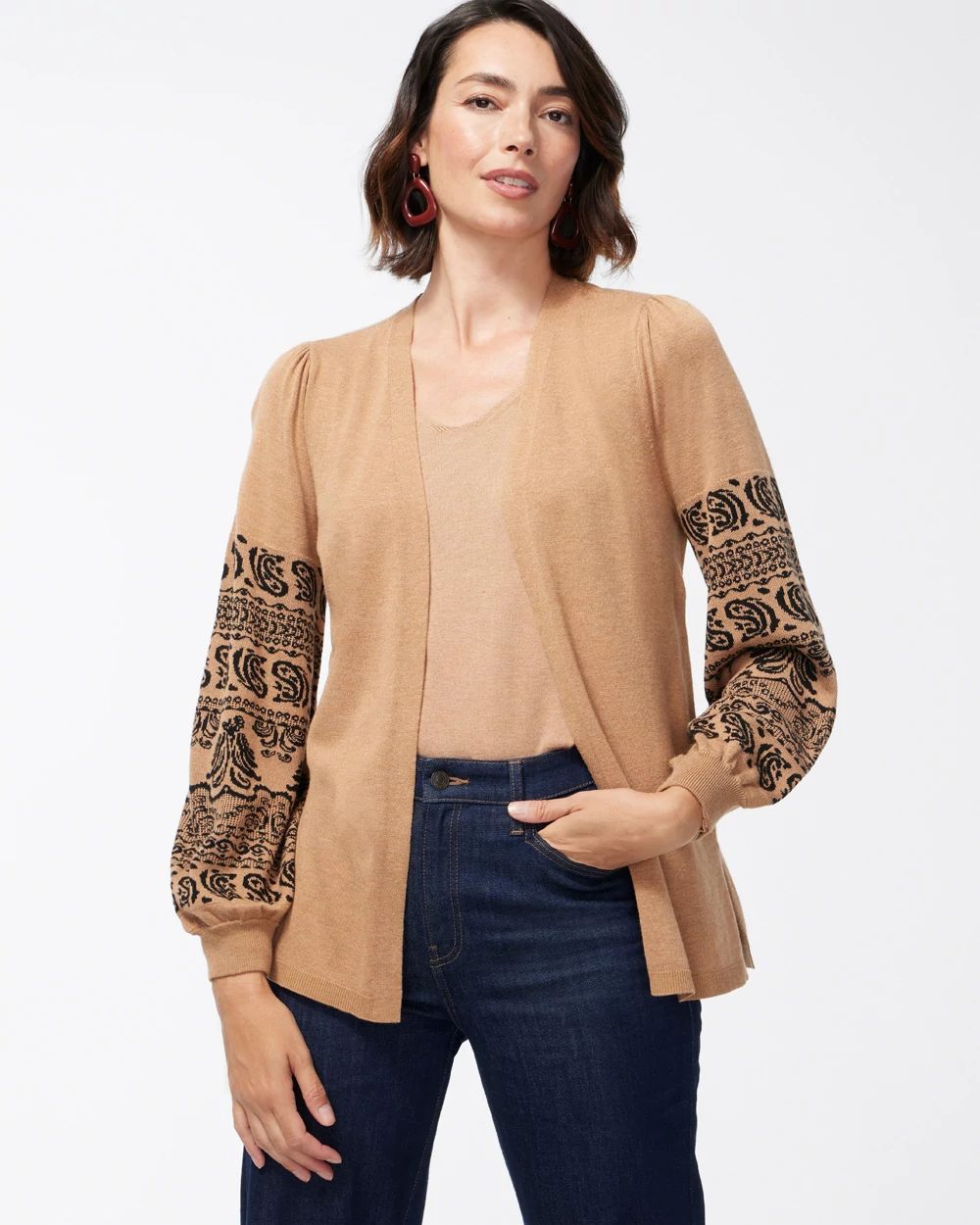 Spun Rayon Jacquard Sleeve Cardigan