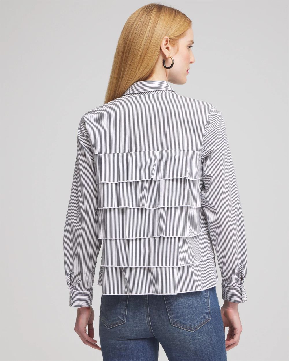 Poplin Stripe Ruffle Shirt