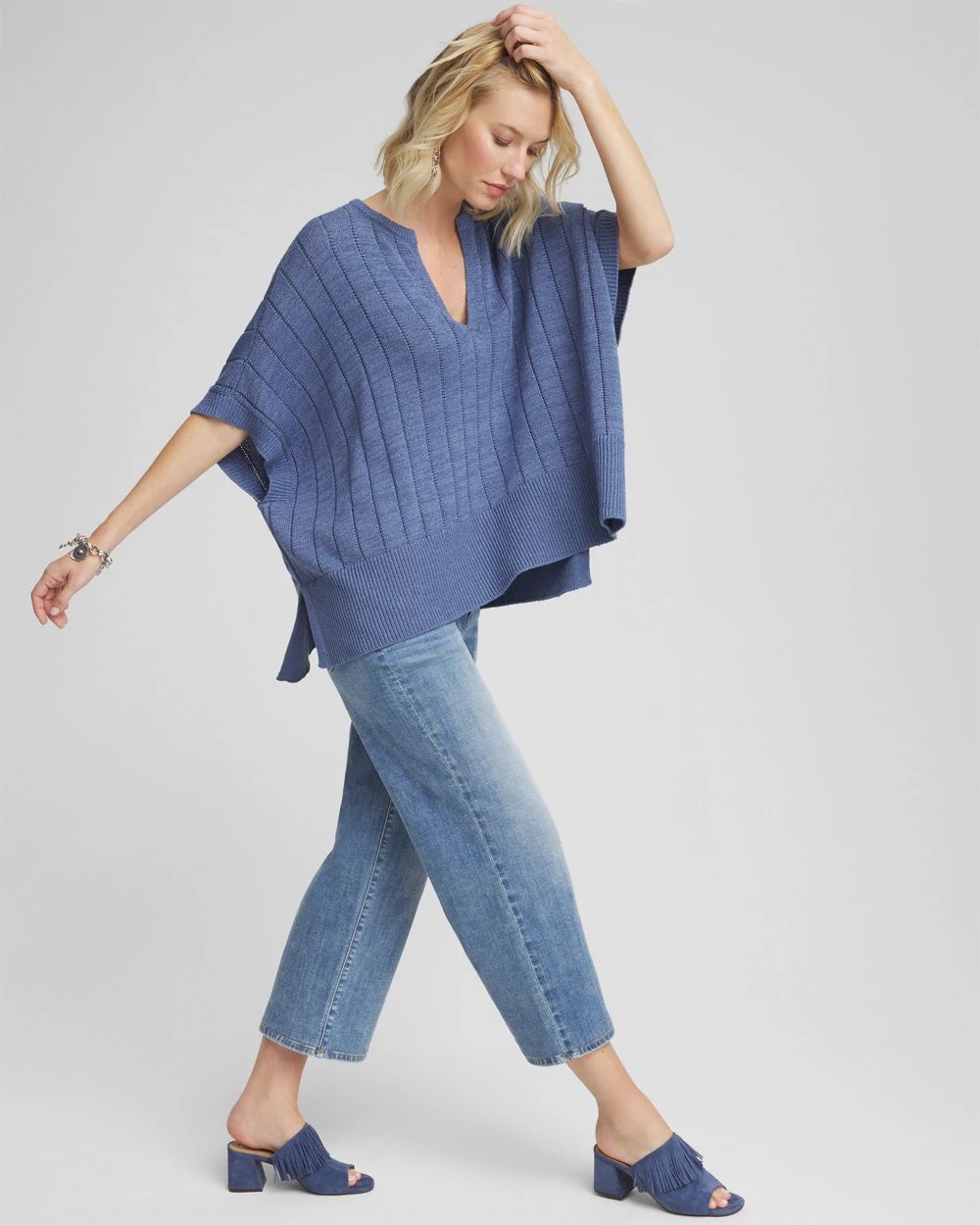 Open-Knit Splitneck Poncho