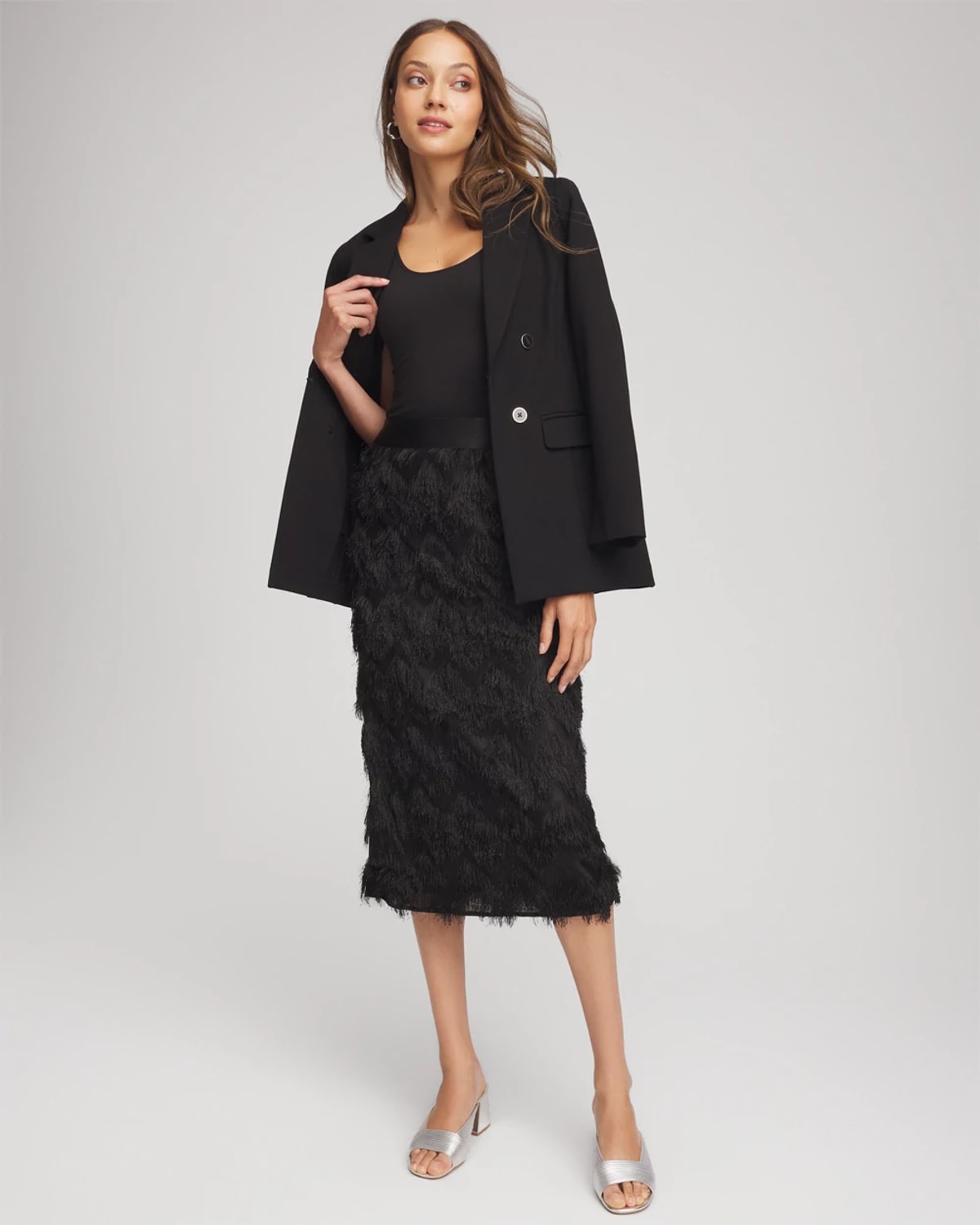 Chico's Chevron Fringe Party Skirt In Black In Black