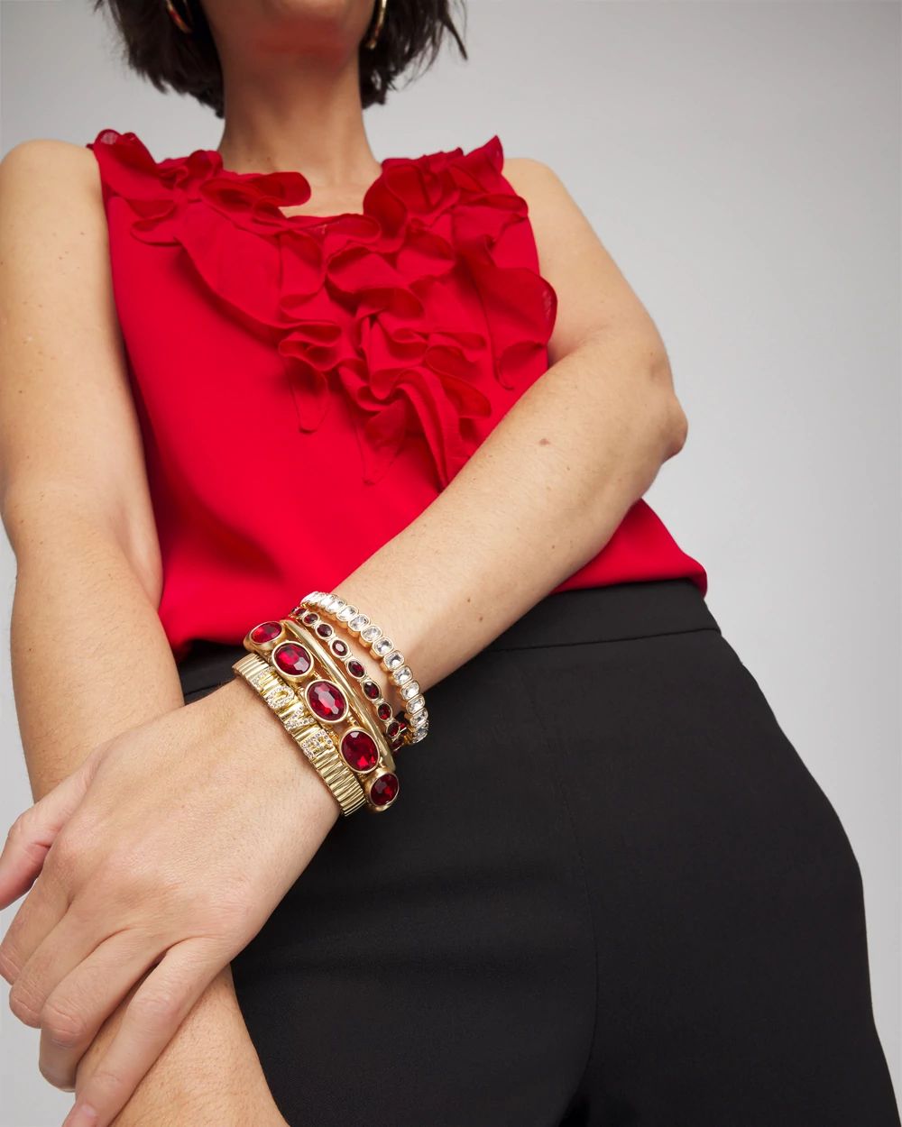 Small Red Faceted Gem Stretch Cuff Bracelet