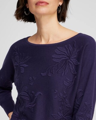 Purple Textured Floral Pullover Sweater