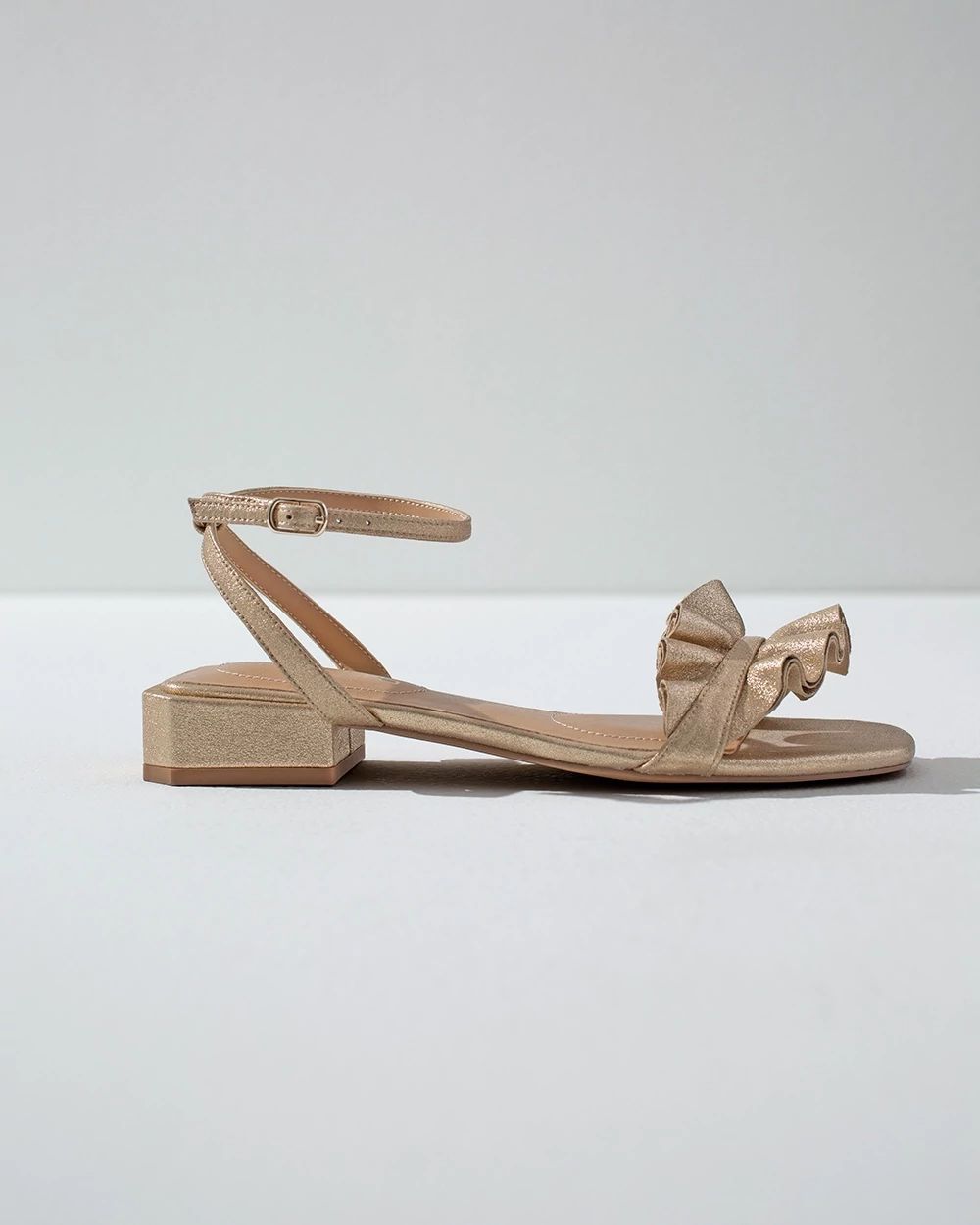 Gold Ruffle Suede Sandals