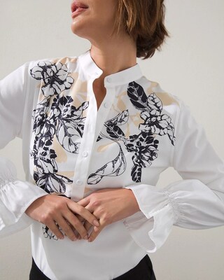 No-Iron Stretch Floral Pullover Top