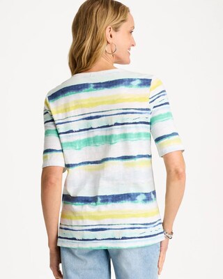 Striped Cotton Slub Elbow-Sleeve Tee click to view larger image.