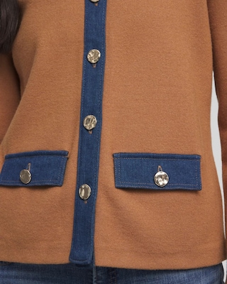Collared Denim Trim Cardigan click to view larger image.
