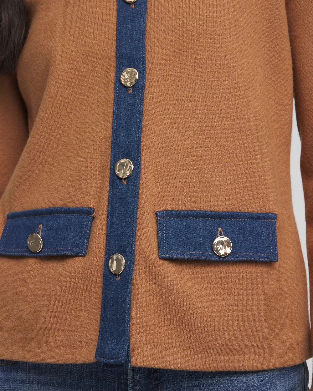 Collared Denim Trim Cardigan