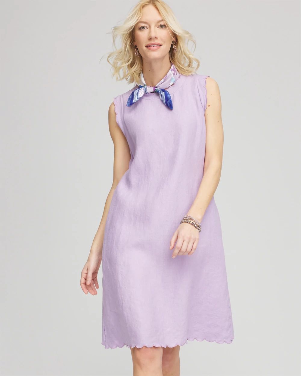 Sleeveless Scalloped Trim Dress