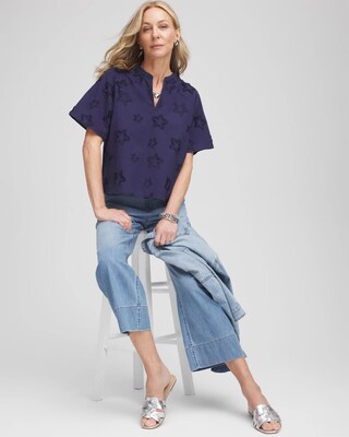 Embroidered Star Split Neck Blouse click to view larger image.