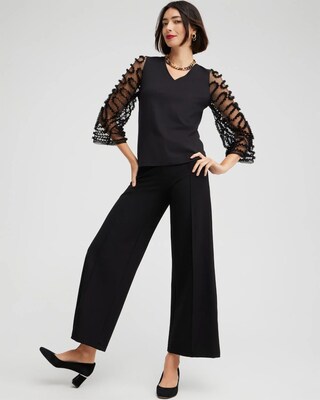 Knit Woven Soutache Sleeve Top