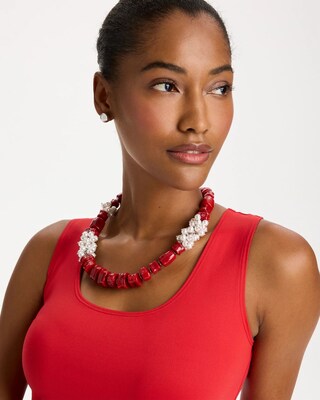 Red Resin Pearlescent Short Necklace click to view larger image.