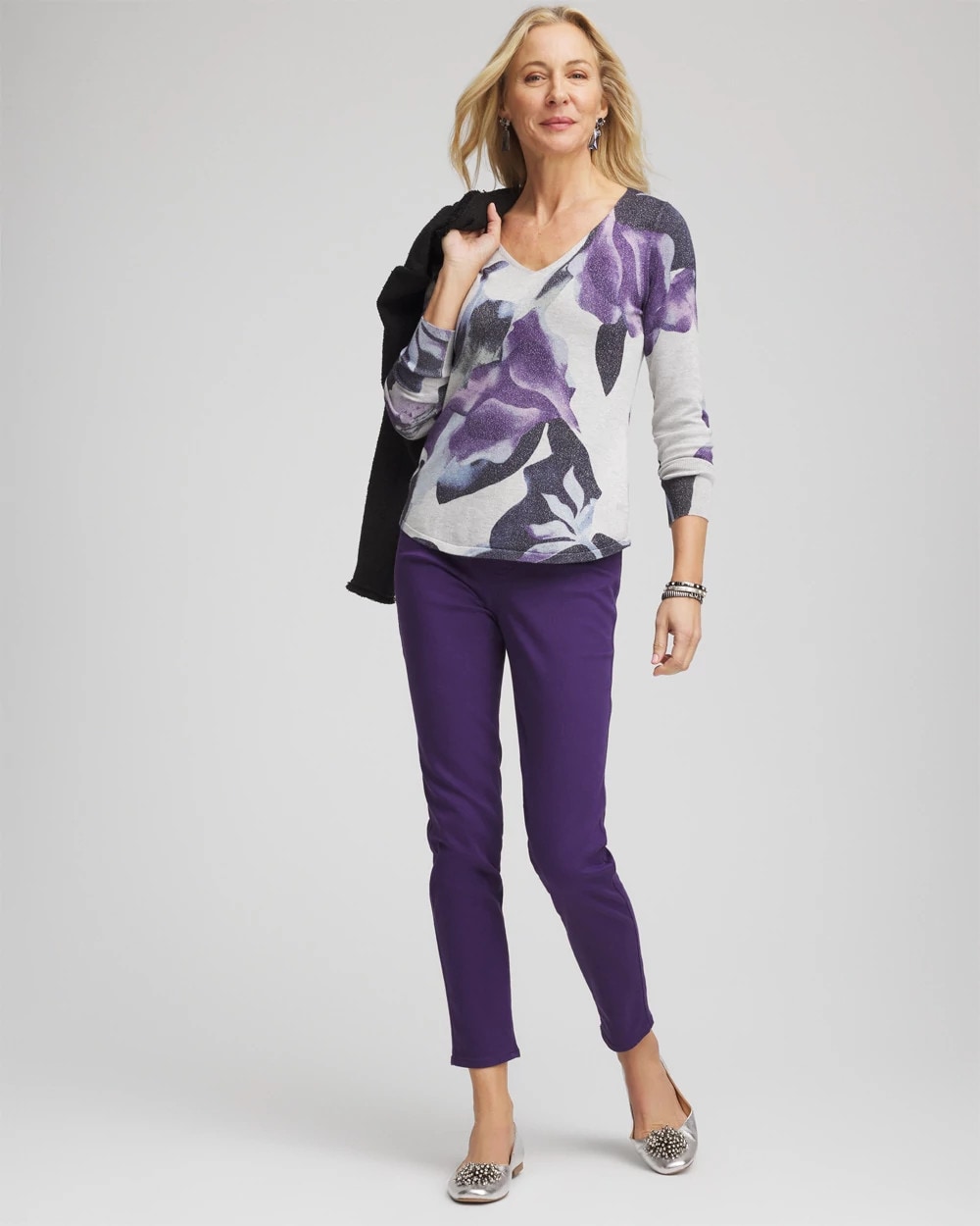 Chico's Ella V-neck Pullover Sweater In Purple Elixir
