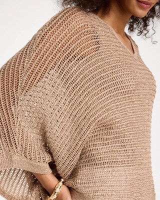V-Neck Metallic Knit Poncho click to view larger image.