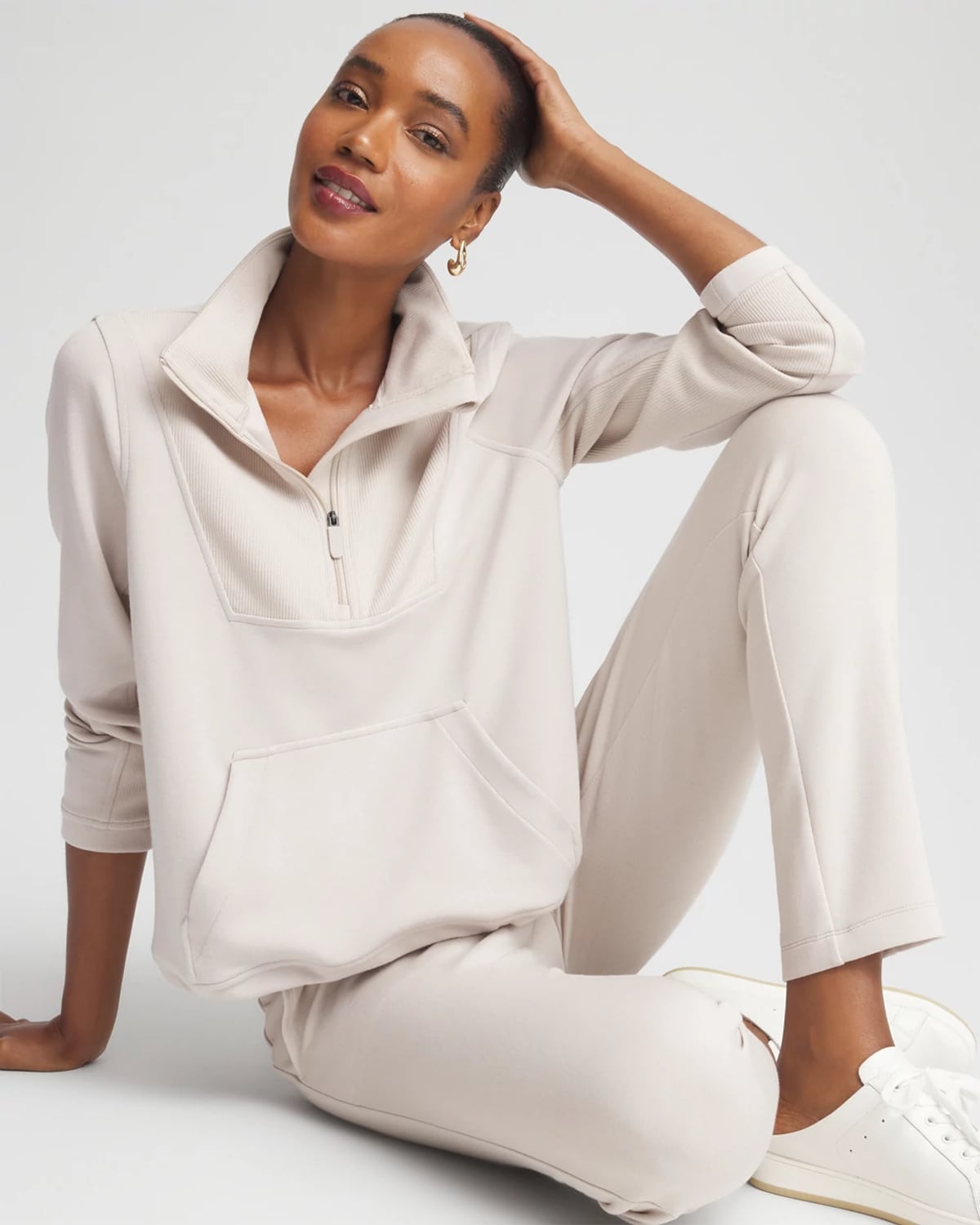 Chico's Scuba Ribbed Sweatshirt In Taupe In Neutral