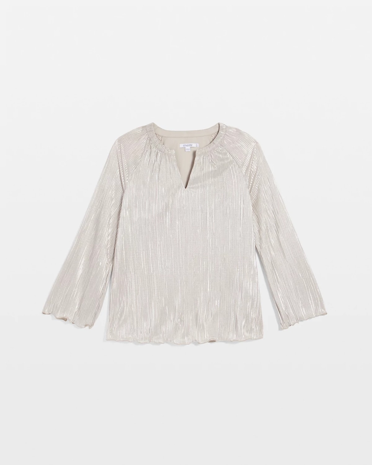Chico's Foiled Pleated V-neck Tee In Neutral In White