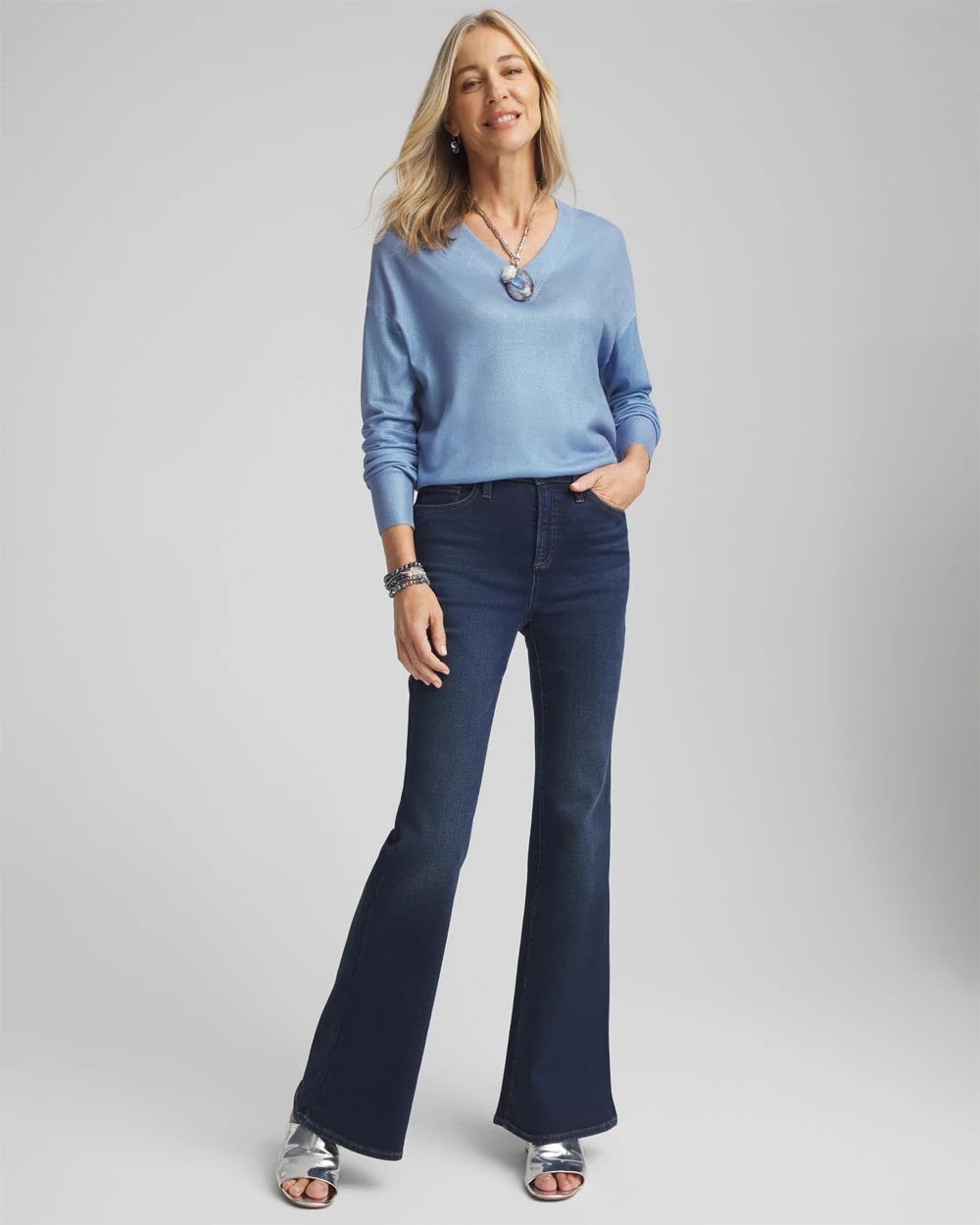 Foil V-Neck Relaxed Pullover Sweater