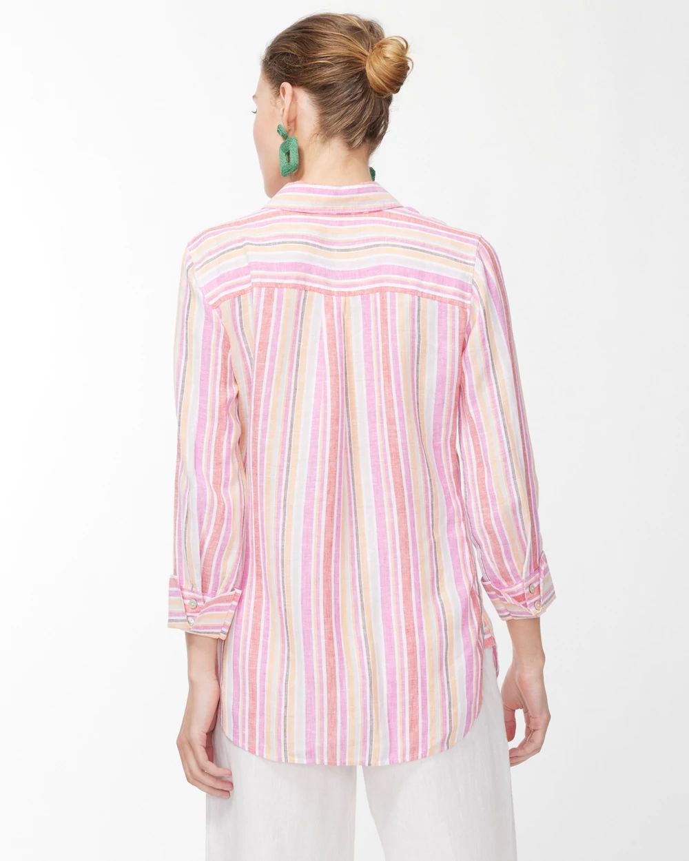 No Iron Linen 3/4 Sleeve Stripe Shirt