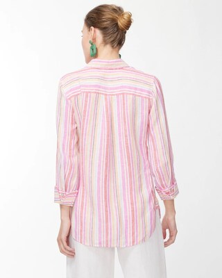 No Iron Linen 3/4 Sleeve Stripe Shirt
