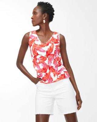 Everyday Leaf Print Button Tank