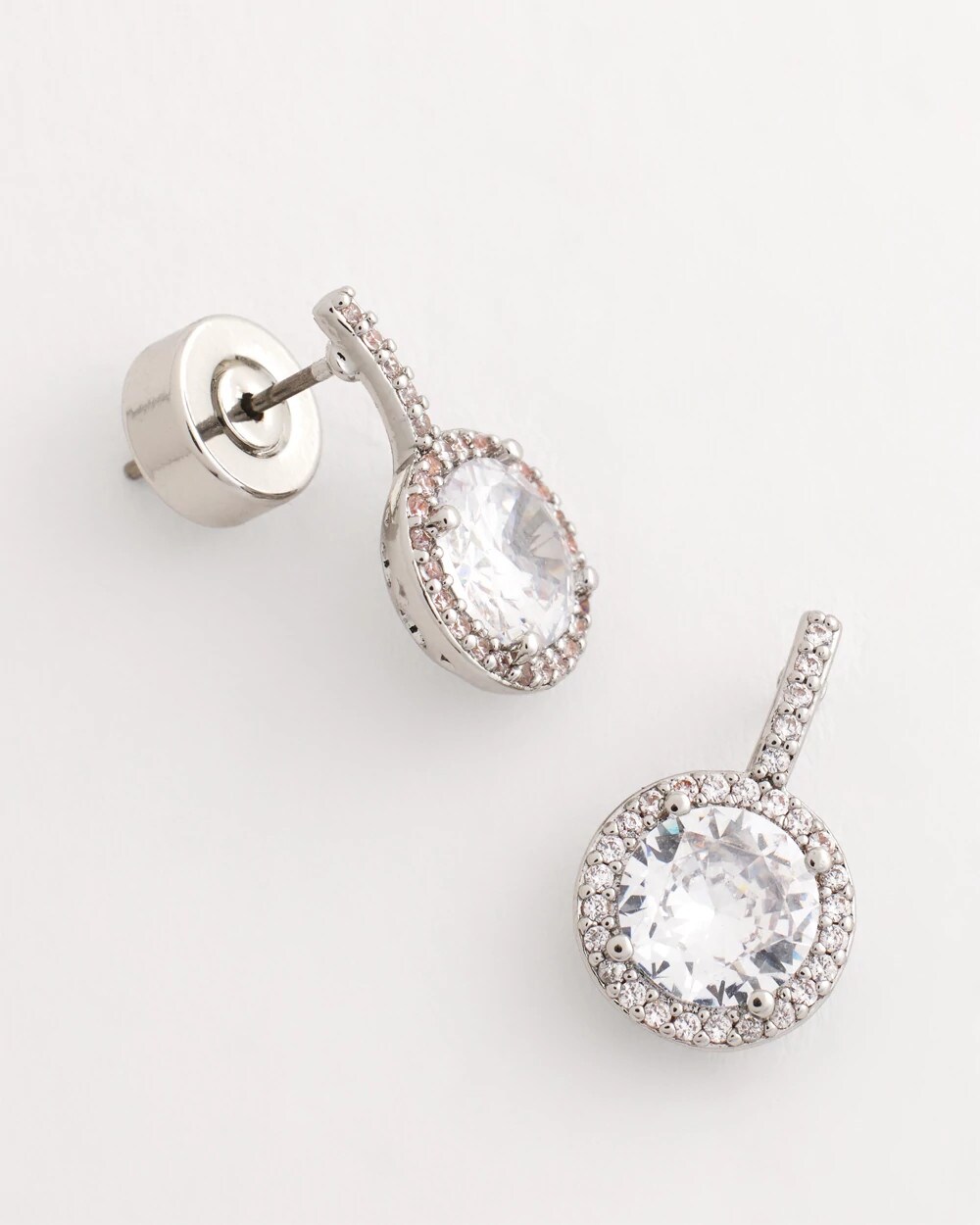Silvertone Bezel Set Cubic Zirconia Halo Earrings