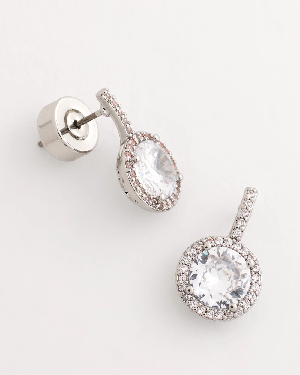 Silvertone Bezel Set Cubic Zirconia Halo Earrings