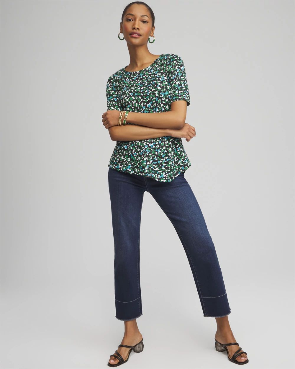 Dots Asymmetrical Elbow Sleeve Tee