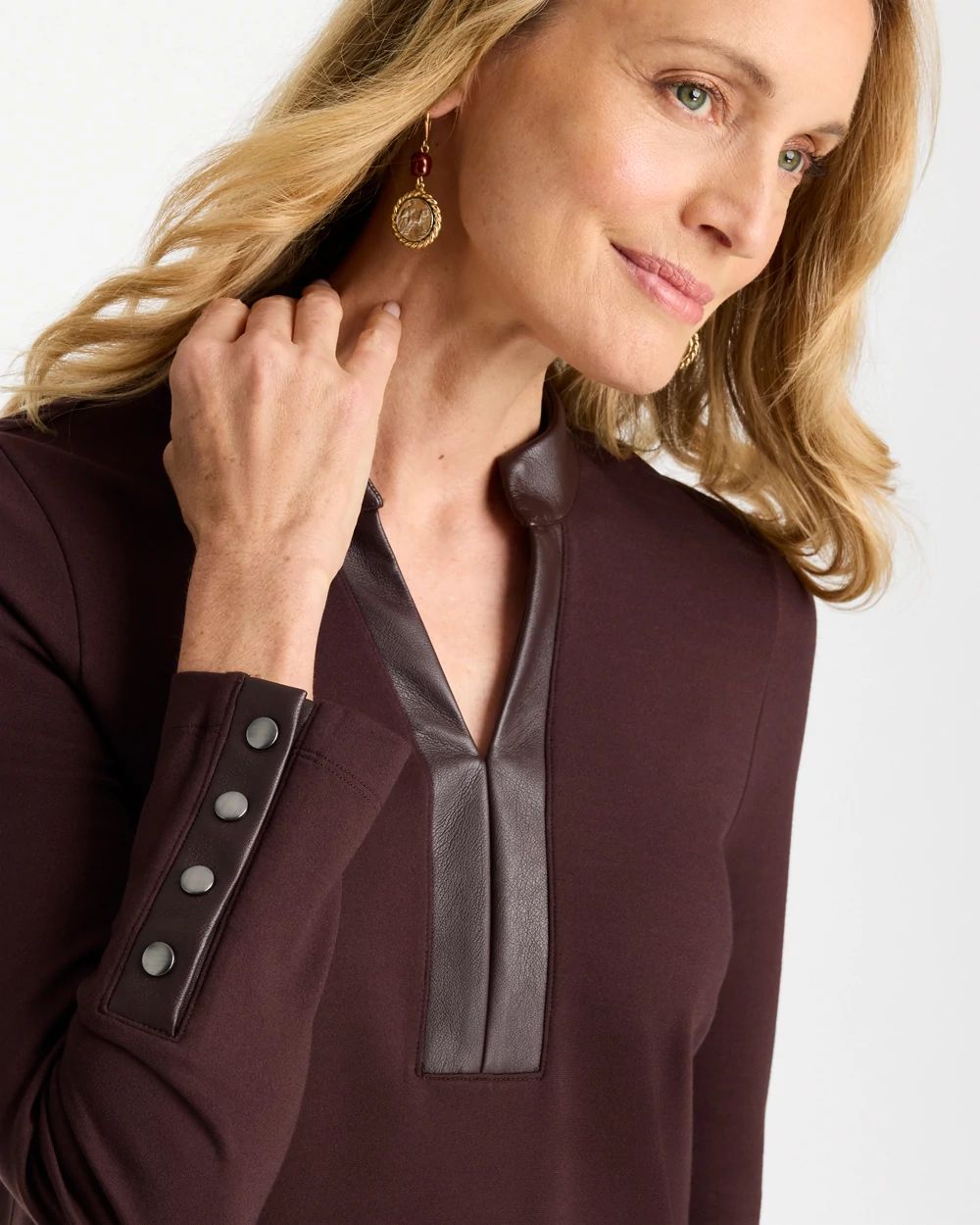 Ponte Knit Faux Leather-Trim Tunic click to view larger image.