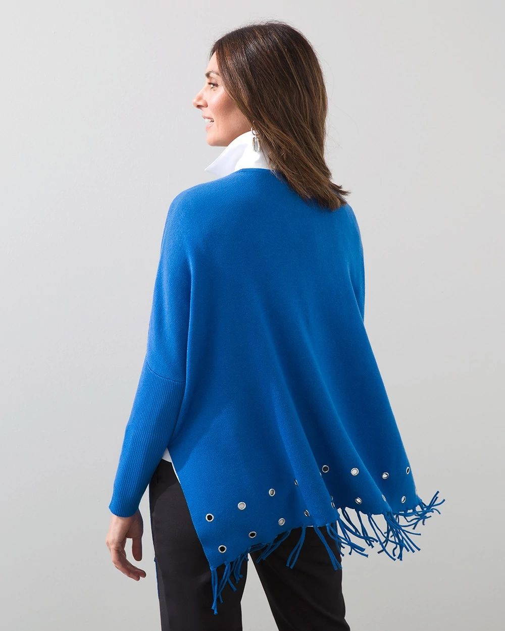 Blue Embellished Sweater Poncho