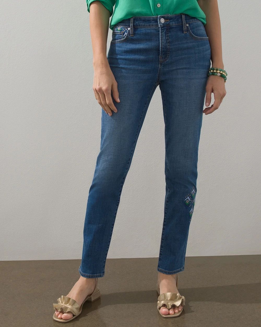 Girlfriend Ikat Cross Stitch Ankle Jeans