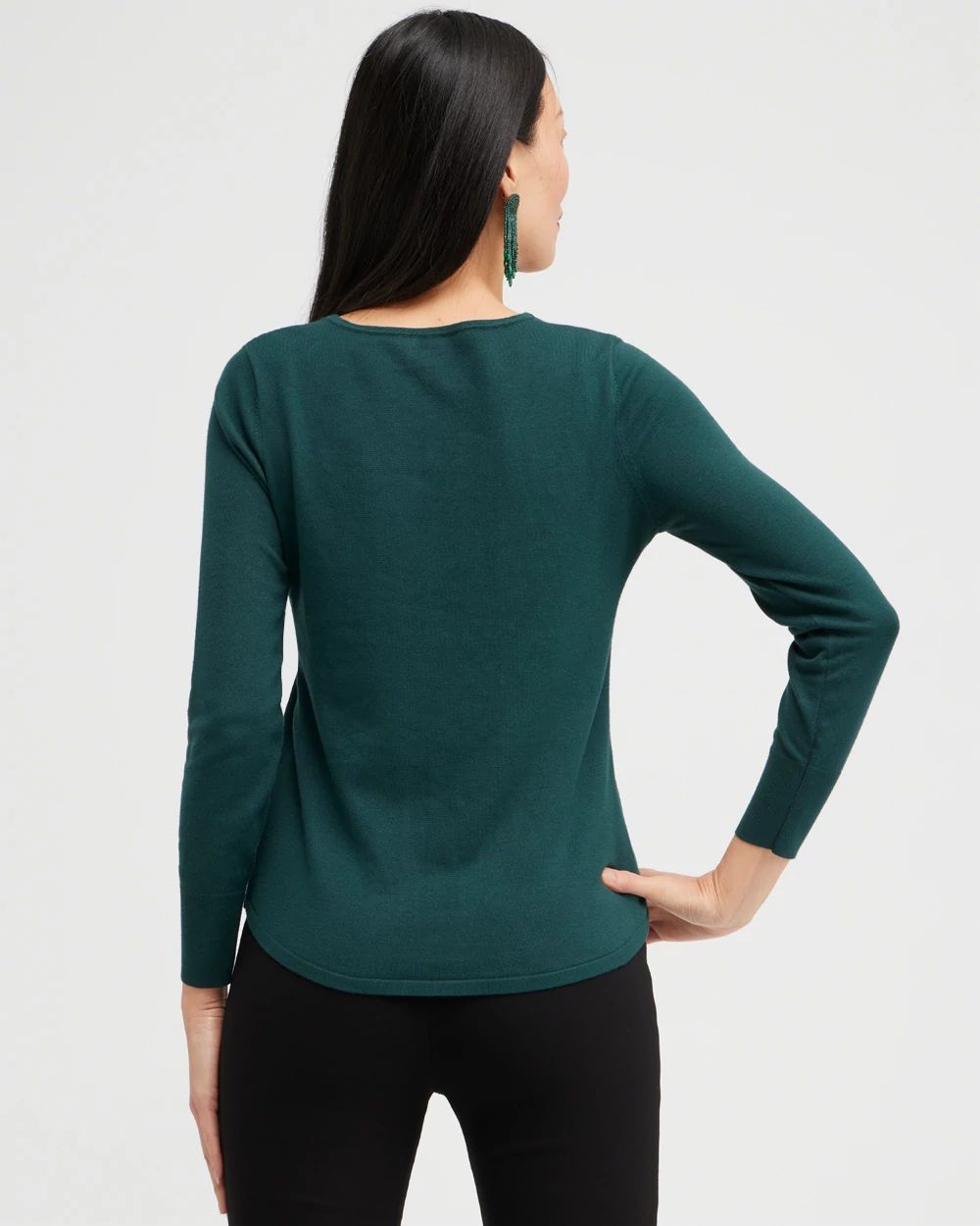 Caviar Trim V-Neck Pullover Sweater