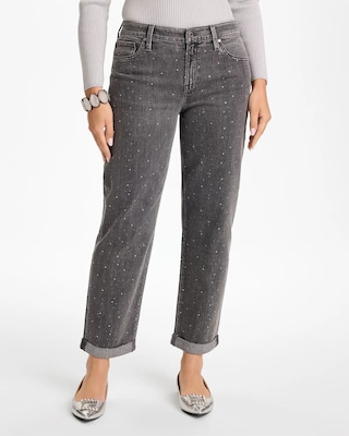 Rhinestone Boyfriend Cropped Jeans click to view larger image.