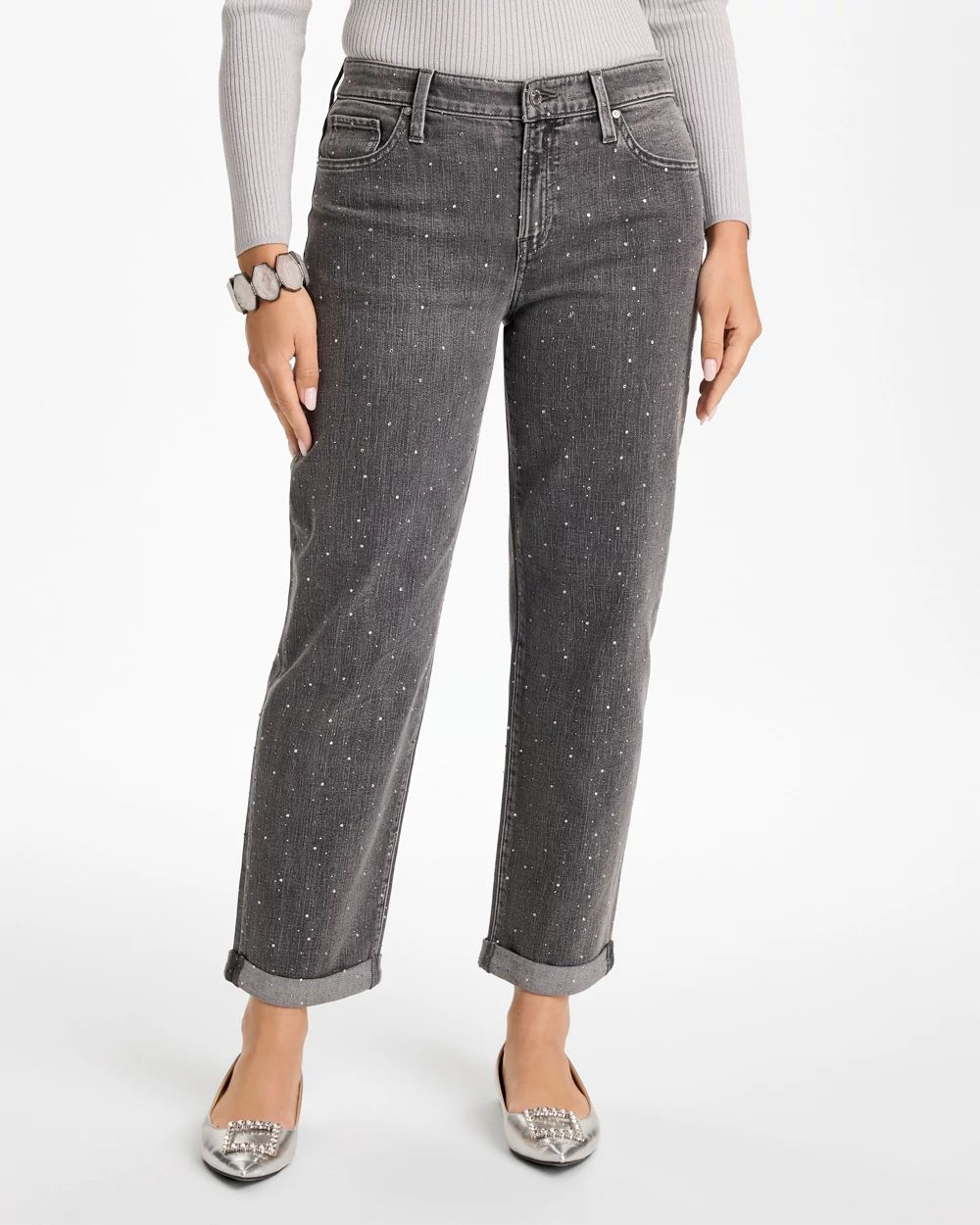 Rhinestone Boyfriend Cropped Jeans click to view larger image.