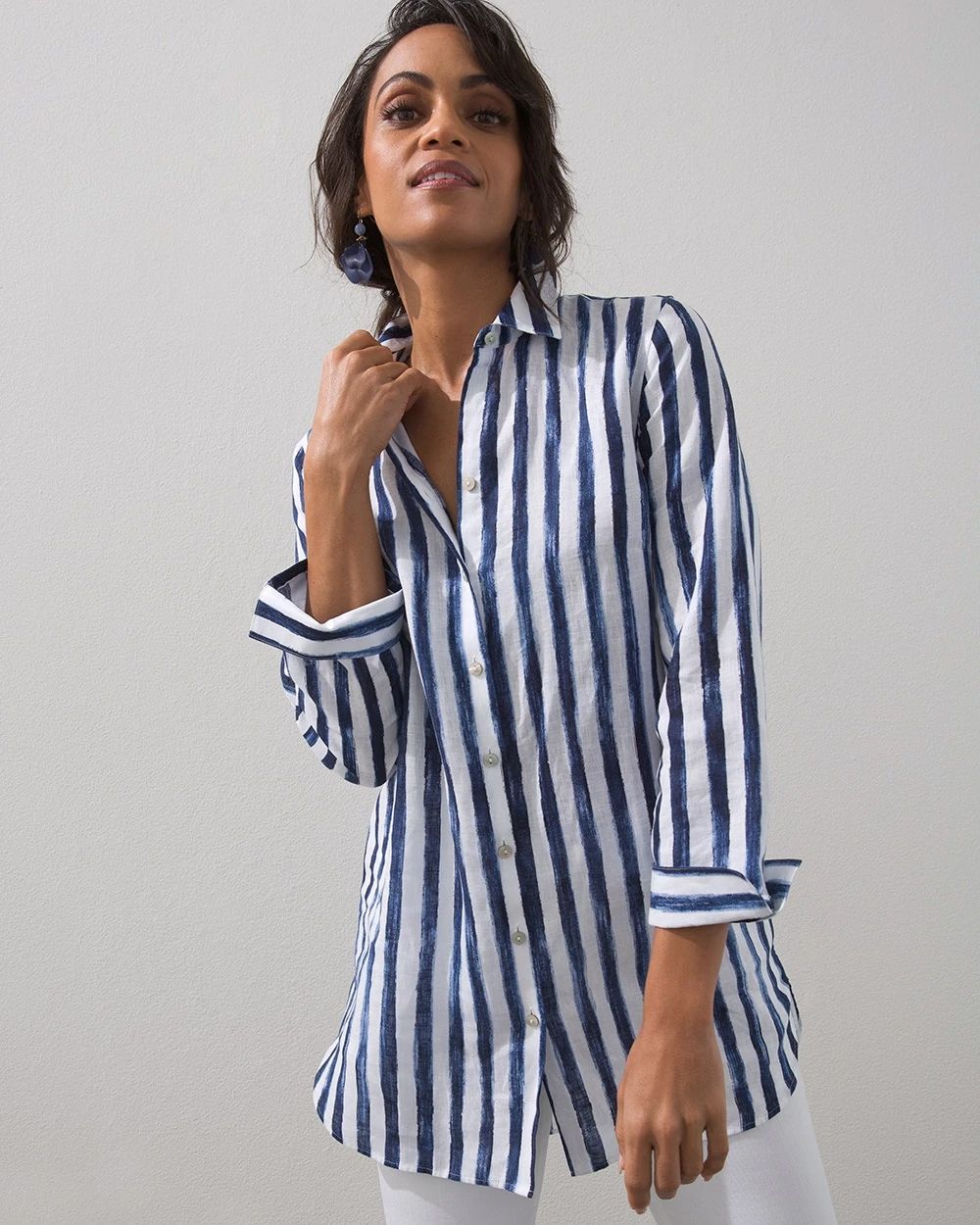 No-Iron Linen Stripe Tunic