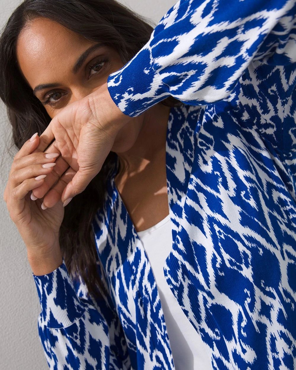 Spun Rayon Ikat Stitched Cardigan