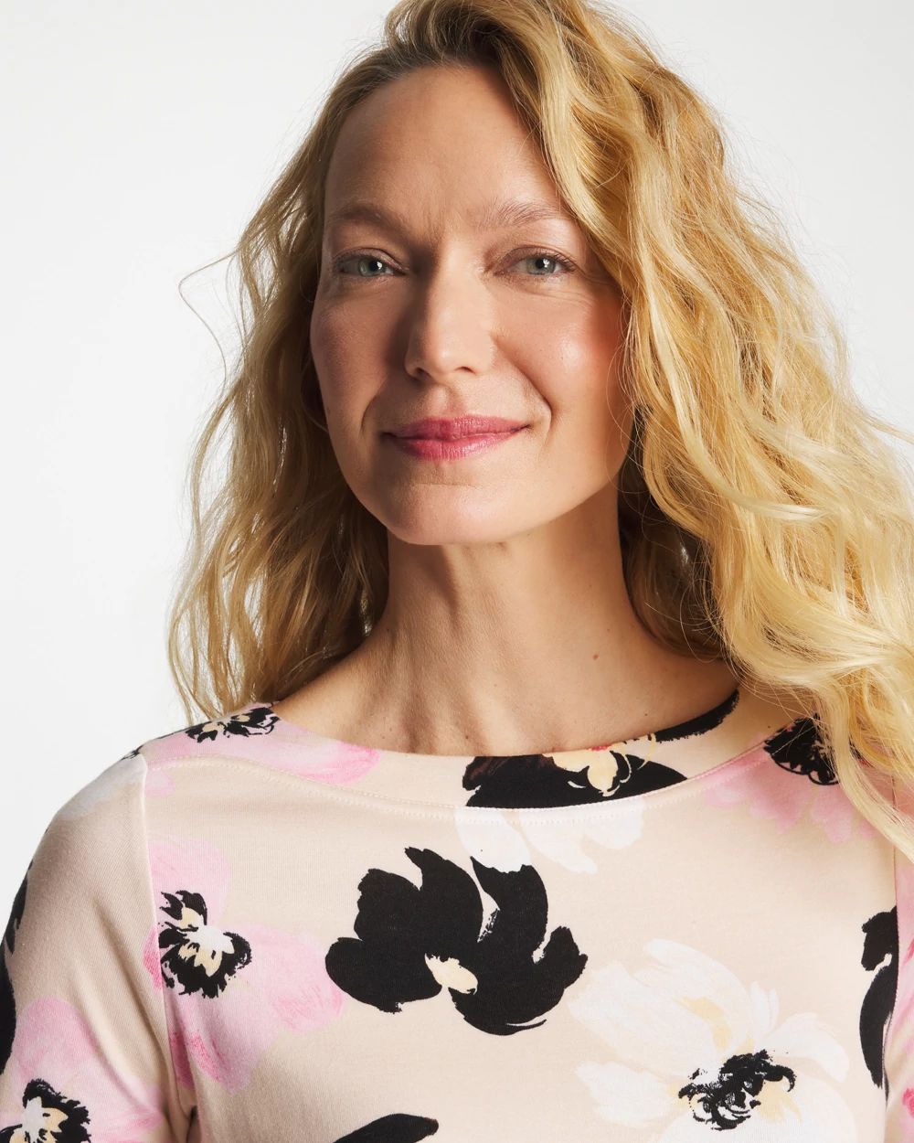 Printed Double V-Neck Slub Rib Tee