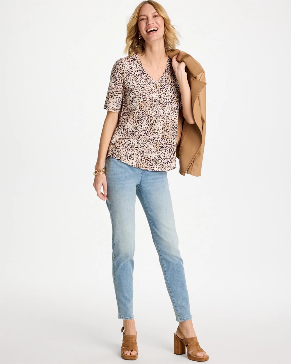 Printed Cotton Slub V-Neck Tee