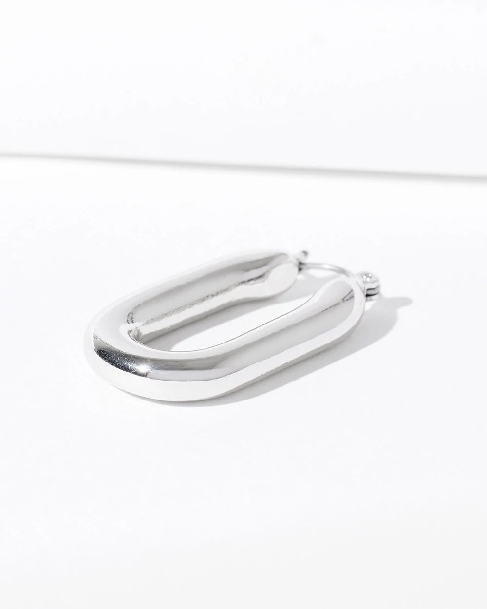 Silver Tone Oval Hoop Earrings