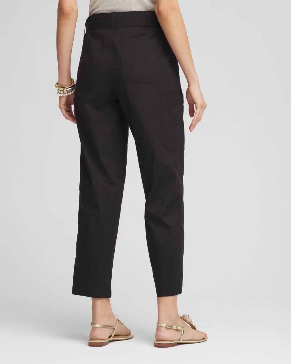 Poplin Pull-On Tapered-Leg Cropped Pants