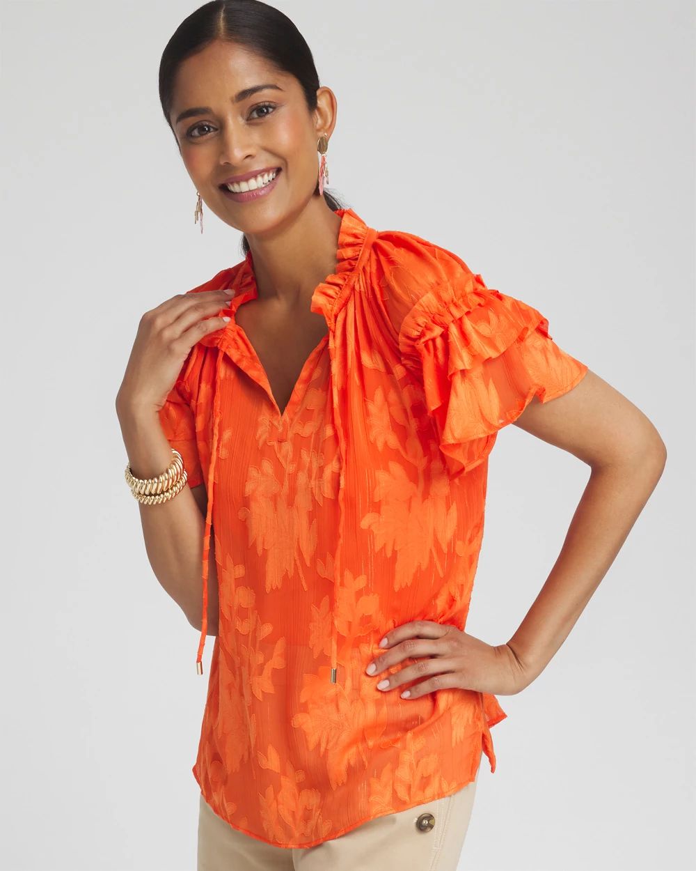 Chiffon Ruffle Neck Blouse