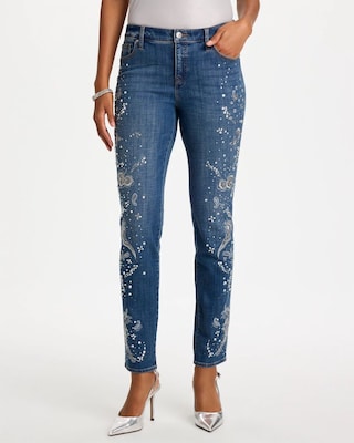 Faux Diamond Embellished Girlfriend Slim Ankle Jeans click to view larger image.