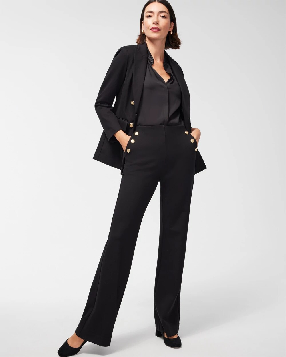 Ponte Button Flare Pants