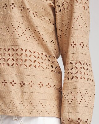Embroidered Eyelet Collared Shirt click to view larger image.