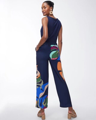 Petite Palm Print Wide Leg Soft Crops