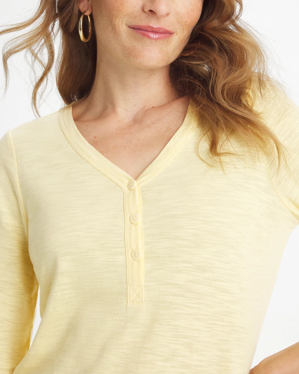 Puff Sleeve Cotton Slub Henley Tee