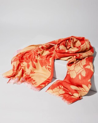 Orange Floral Oblong Scarf